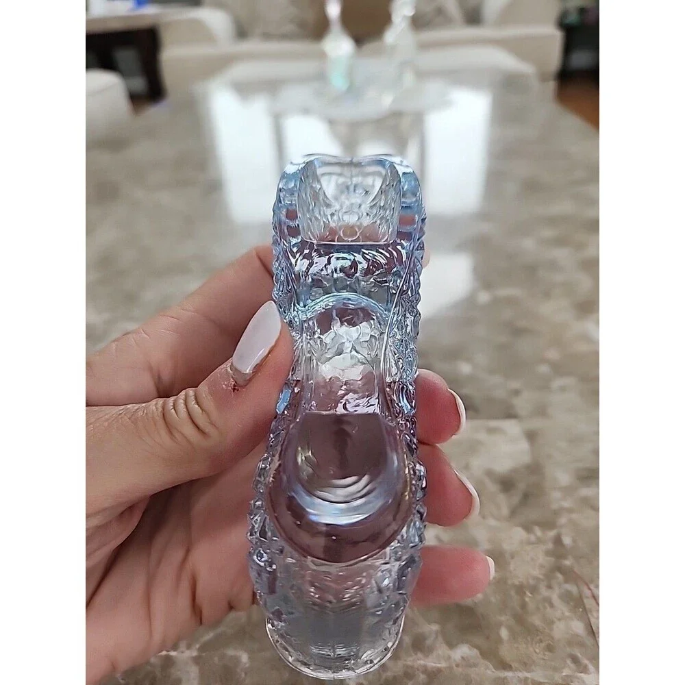 Vintage Light Blue Daisy & Button Glass Slipper